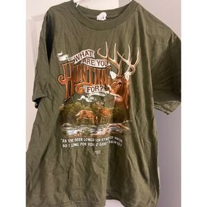 Alstyle Hunting Deer Graphic T-Shirt‎ Mens Olive Green Religious Quote